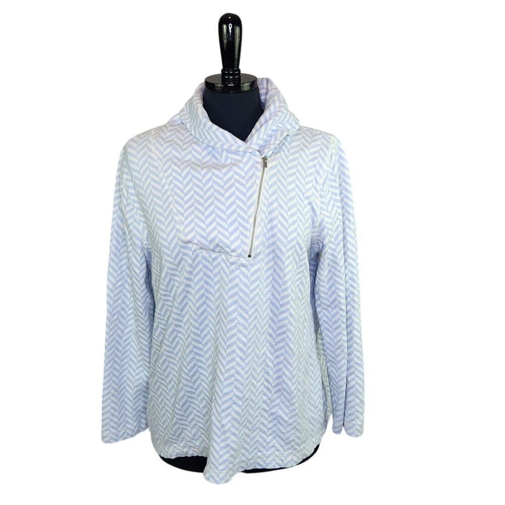 Talbots 100% Cotton 1/4 Zip Pullover Sweatshirt Top Striped Chevron L